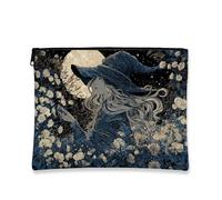 Moonlit Witch Makeup Bag, Midnight Blue Fantasy Cosmetic Travel Pouch for Women, Portable Small Canvas Zipper Clutch, Gift for Festivals and Seasonal Occasions, Midnight Blue, 7x9 Inch, Witch