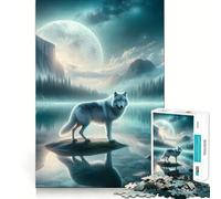 Moonlit Wolf Realm Puzzle for Teenagers 1000 Pieces Sharp Brain Decompress Family Bond Birthday Idea (38x52cm)