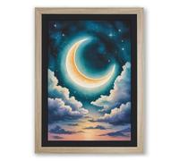 Moonlit Wonder Minimalist Framed Wall Art Print A4 (29.7×21cm) Oak, Wall Decor for Living Room, Bedroom, Office & Home, Ready to Hang, Art Gift