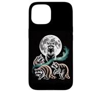 Moonlit Woodland Raccoons Night Sky Scene Case for iPhone 15