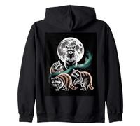 Moonlit Woodland Raccoons Night Sky Scene Zip Hoodie