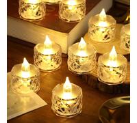 MoonlitDreams Crystal LED Tea Light Flicking Candle 6 Pieces Decorative Smokeless Flameless Acrylic Candles Lights for Home Decoration for Diwali, Christmas, Anniversary (Yellow, 5CM, Pack of 6)