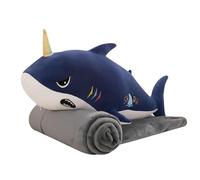 Moonlove 2 in 1 Cartoon Animals Plush Toy and Soft Blanket Set, Cute Dolphin Shark Stuffed Hugging Pillow Bedroom Sleeping Sofa Cushion Puffy Plush Toy Gift for Birthday Christmas Housewarming