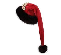 Moonlove 75cm Extra Long Christmas Antler Hat for Adults Lovely Faux Fur Reindeer Santa Hat with Pompom Xmas Party Holiday Decor Costume Accessory Plush Beanie Cap