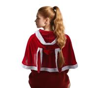 Moonlove Christmas Short Hooded Cape with Long Rabbit Ears Lovely Mrs Santa Claus Shawl Coat Festive Winter Wrap Outfit Halloween Costume Accessory Holiday Fancy Dress Party Red Cloak for Women