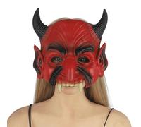 Moonlove Devil Mask with Horns Creepy Fanged Horned Ghost Demon Evil Red Face Cover Decoration Cosplay Costume Fancy Dress Prop Mardi Gras Festival Party Supplies Halloween Accessory