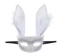 Moonlove Easter Rabbit Halloween Bunny Half Face Mask Shinny Glitter Feather Decoration Cosplay Fancy Dress Up Accessory Masque Mask for Party Carnival Drama Lady Eye Cover Prop