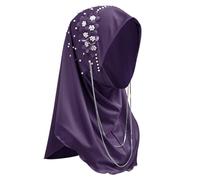 Moonlove Fashion Floral Muslim Hijab for Women Girls, Stylish Flower Turban with Beads & Chains, Worship Headpiece Islamic Prayer Hat Full Cover Instant Headwrap Beanie