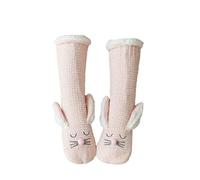 Moonlove Faux Bunny Ear Home Socks Girls Three-Dimension Soft Fluffy Windproof Coldproof Non-Skid Grip Slippers Slepping Daily Wear Thermal Feet Warmer