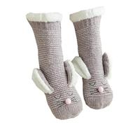 Moonlove Faux Bunny Ear Home Socks Girls Three-Dimension Soft Fluffy Windproof Coldproof Non-Skid Grip Slippers Slepping Daily Wear Thermal Feet Warmer