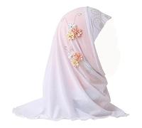 Moonlove Girls Children Muslim Hijab Floral Stylish Turban Headscarf Worship Headpiece Arabia Bandana Breathable Soft Flower Beanie Hat Cap Pre-tied Chemo Headwear Headwrap for 2-6 Years Old