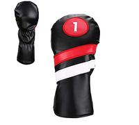 Moonlove Golf Club Head Cover Waterproof PU Leather 1 3 5 Driver Fairway Wood Headcover Black White Red Stripe Classic Look Golf Club Protective Case Thicken Lining (1)