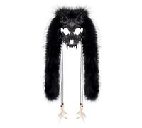 Moonlove Halloween Viking Furry Fox Wolf Mask with Decorative Feather Tassels Realistic Scary Face Cover Ceremonial Animal Skull Headdress Cosplay Costume Accessory Fancy Dress Party Werewolf Mask