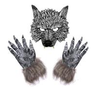 Moonlove Halloween Werewolf Costume Accessory Set with Furry Gloves and Mask Horrific Demon Zombie Devil Hairy Beast Animal Mittens Wolf Mask Cosplay Fancy Dress Up Christmas Party Prop