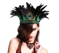 Moonlove Handmade Feather Headdress Indian Peacock Fascinator Decorative Headpiece Boho Crown Headwear Ethnic Carnival Costume Headband Gypsy Halloween Prom Hair Accessories