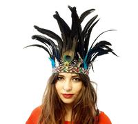 Moonlove Handmade Feather Headdress Indian Peacock Fascinator Decorative Headpiece Boho Crown Headwear Ethnic Carnival Costume Headband Gypsy Halloween Prom Hair Accessories