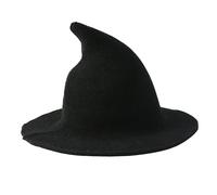 Moonlove Kids Halloween Witch Hat Knitted Wool Foldable Wizard Hat Solid Color Pointed Cap Cosplay Costume Accessory Fancy Dress Party Prop Carnival Wide Brim Daily Headwear