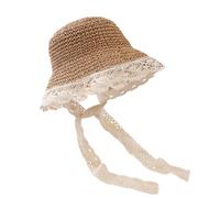 Moonlove Kids Lace Foldable Straw Sun Hat Outdoor Sunshade UV Protection Adjustable Beach Summer Sun Cap with Big Brim Chin Strap for Girls Camping Traveling Brown