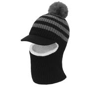 Moonlove Kids Winter Autumn Knit Balaclava Hat Unisex Baby Toddler Thermal Hooded Cap with Pompom Outdoor Windproof Visor Brim Beanie Hat for 2-6 Years Boys Girls Black