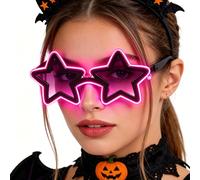 Moonlove LED Star Shaped Glasses Wireless Neon Light Up Sunglasses with 3 Flash Modes Glow in the Dark Novelty Eyewear for Concert Festival Halloween Birthday Club Rave Party, Batteries Not Included