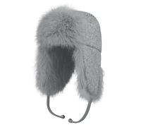 Moonlove Men Faux Fur Trapper Hat with Ear Flaps Fleece Lined Chunky Knit Winter Beanie Windproof Acrylic Ushanka Balaclava Plush Ear Warmer Ski Cap Headwear for Country Walking & Cold Weather Grey