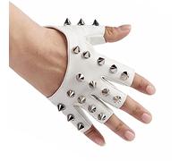 Moonlove Men PU Leather Studded Fingerless Gloves, Stylish Punk Bass Player Guitarist Drummer Gloves, Gothic Performance Hiphop Band Cosplay Costume Accessories