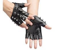 Moonlove Men PU Leather Studded Fingerless Gloves, Stylish Punk Bass Player Guitarist Drummer Gloves, Gothic Performance Hiphop Band Cosplay Costume Accessories