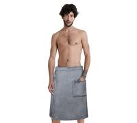 Moonlove Men Wearable Bath Towel Soft Coral Fleece Wrap Bathrobe Hook and Loop Fastening with Pocket Bath Towel for Shower Bathing Beach Spa Sauna Super Absorbent Thickened Towel