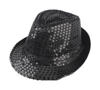 Moonlove Men Women Sequins Fedora Hat Shinny Hip Hop Jazz Cap Sparkling Stage Performance Cosplay Costume Accessory Headwear for Christmas New Year Carnival Halloween Black