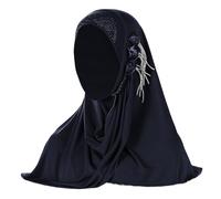 Moonlove One Piece Malaysian Turban Muslim Floral Instant Hijab Ready to Wear Pullover Prayer Shawl Pull on Islam Scarf Head Wrap Women Headscarf Body Cover Worship Umrah Headpiece Clothing Chador