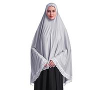Moonlove One Piece Muslim Headscarf Hijab with Lace Trim Pullover Prayer Khimar Shawl Turban Muslimah Arabia Islamic Body Cover Worship Hajj Umrah Mosque Headpiece Full Cover Clothing Chador