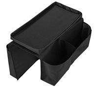 Moonlove Over Sofa Armrest Hanging Tidy Storage Caddy Non-slip Couch Organiser Caddy Pockets With Tray Arm Chair Tidy Organiser for Snacks Coffee Cups Eyeglasses Cable Pens, Black