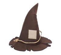 Moonlove Pointed Wizard Hat with Burlap Patches Hemp Rope Decoration Scarecrow Raggedy Sorcerer Witch Hat for Halloween Costume Accessory Fancy Dress Party