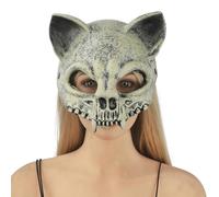 Moonlove Skull Cat Mask Creepy Animal Skeleton Head Mask Demon Devil Full Face Cover Decoration Cosplay Costume Accessory Fancy Dress Prop Mardi Gras Festival Party Supplies Halloween Accessory
