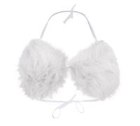 Moonlove Women Detachable Faux Fur Halter Top Bralette with Adjustable Straps Sexy Triangle Bikini Top Rave Party Plush Furry Bra Festival Partywear Beach Pool Night Clubwear Hot Underwear White