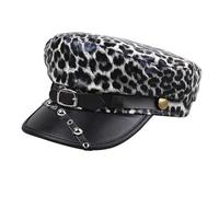 Moonlove Women Fiddler Cap Lady Fashion Vintage Leopard Print Snakeskin Classic Newsboy Hat Adults PU Leather Visor Cap Beret Cabbie Baker Flat Hat