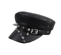 Moonlove Women Fiddler Cap Lady Fashion Vintage Leopard Print Snakeskin Classic Newsboy Hat Adults PU Leather Visor Cap Beret Cabbie Baker Flat Hat Black
