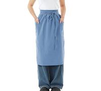 Moonlove Women Men Long Waist Half Kitchen Apron with 2 Pockets Waiter Waitress Chef Soft Breathable Plain Apron Garden Home Coffee Store Pinny for Cooking Baking Catering Pottery