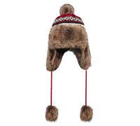 Moonlove Women Men Winter Knitted Hat with Windproof Warm Ear Flaps Unisex Adults Teens Cold Weather Outdoor Ample Leaves Pattern Thermal Furry Fleece Lined Hat for Skiing Skating Cycling Red