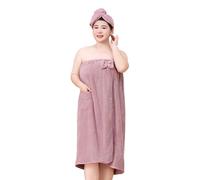 Moonlove Women Plus Size Wrap Towel & Hair Drying Cap Set Wearable Spa Shower Bathrobe Strapless Cover Up Bathing Robe Water Absorbent Body Towel Dressing Gown Suitable for 175-240lb
