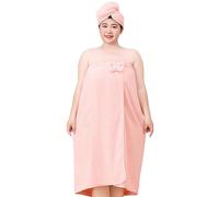Moonlove Women Plus Size Wrap Towel & Hair Drying Cap Set Wearable Spa Shower Bathrobe Strapless Cover Up Bathing Robe Water Absorbent Body Towel Dressing Gown Suitable for 175-240lb