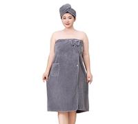Moonlove Women Plus Size Wrap Towel & Hair Drying Cap Set Wearable Spa Shower Bathrobe Strapless Cover Up Bathing Robe Water Absorbent Body Towel Dressing Gown Suitable for 175-240lb