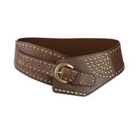 Moonlove Women PU Leather Studded Wide Belt with Rivets Vintage Chunky Disc Boho Decorative Punk Waist Hip Belt Fashion Item for Dresses Jeans Pants Country Concert Outfit