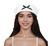Moonlove Women Sweet Seafaring Sailor Hat with Red Cross Bowknot Lady Cute Nurse Cosplay Hat Halloween Fancy Dress Decor Accessory Navy Captain Cap for Costume Party Cruise Role Play