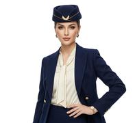 Moonlove Womens Professional Beret for Air Hostess & Hotel Staff Formal Uniform Hat with Leaf Emblem Wool Blend Stewardess Cap Classic Elegant Ceremonial Headwear Navy Blue