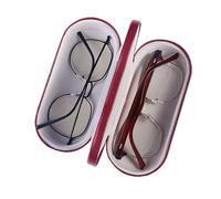 MOONMN Hard Red Leather Classic Double Glasses Case for 2 Glasses, Hard Shell, Portable, Double-Sided with Mirror, Red, M