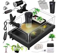 MoonOrange Small Turtle Tank Kit Acrylic Starter Kit with Basking Platform, Bottom Drainage, Multi-Function Areas for Turtles, Crabs, Crayfish, Small Reptiles