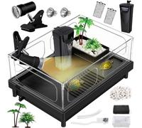 MoonOrange Small Turtle Tank Kit, Acrylic Turtle Tank Starter Kit with Basking Platform, Bottom Drainage, Multi-Function Areas for Turtles, Crabs, Crayfish, Small Reptiles. (Black Kit)