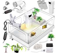 MoonOrange Small Turtle Tank Kit(Tank+Light+Filter), Acrylic Turtle Tank Starter Kit with Bask Platform, Bottom Drain, Multi-Function Area for Small Reptiles.(White)