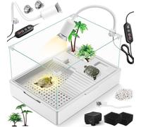 MoonOrange Small Turtle Tank Starter Kit (Tank + Light + Water Pump), Acrylic Turtle Tank with Upgraded Rain Shower Head, 5W Adjustable Water Pump,